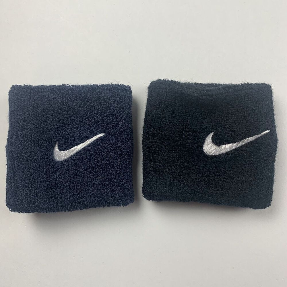 Nike Unisex Blue Black Fitness Jogging Sport Swoosh Single Wide‎ Wristbands Set